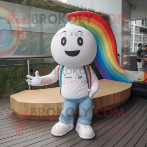 White Rainbow mascot costume character dressed with a Jeans and Anklets