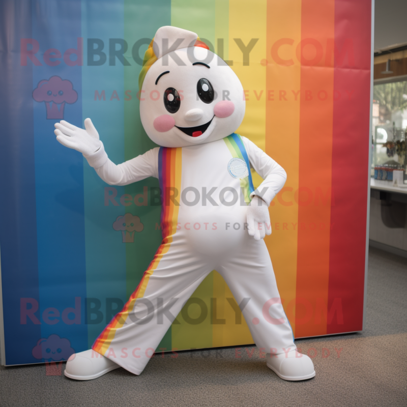 White Rainbow mascot costume character dressed with a Jeans and Anklets White Rainbow mascot costume character dressed with a Jeans and Anklets