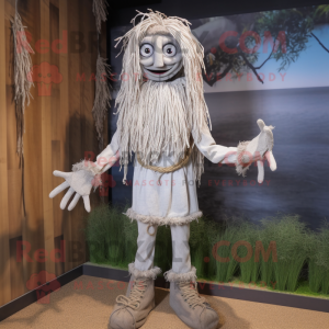 Silver Scarecrow mascot costume character dressed with a Capri Pants and Bracelets