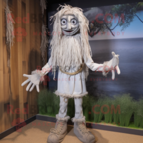 Silver Scarecrow mascot costume character dressed with a Capri Pants and Bracelets