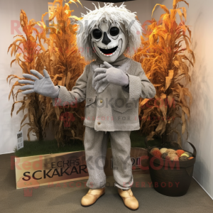 Silver Scarecrow mascot costume character dressed with a Capri Pants and Bracelets