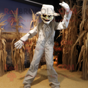 Silver Scarecrow mascot costume character dressed with a Capri Pants and Bracelets