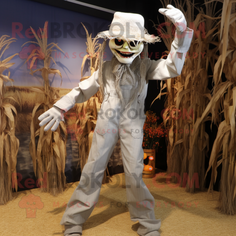 Silver Scarecrow mascot costume character dressed with a Capri Pants and Bracelets