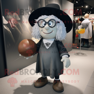 Gray Witch'S Hat mascot costume character dressed with a Rugby Shirt and Eyeglasses