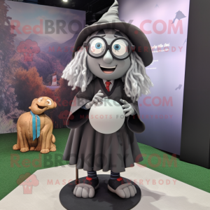 Gray Witch'S Hat mascot costume character dressed with a Rugby Shirt and Eyeglasses