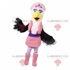 Mascote de avestruz colorida e feminina. Pássaro grande -