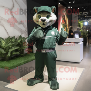 Forest Green Puma mascot costume character dressed with a Polo Shirt and Gloves