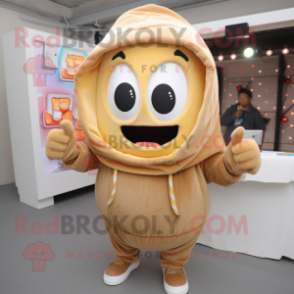 Tan Lasagna mascot costume character dressed with a Hoodie and Keychains