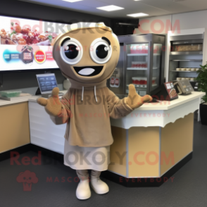 Tan Lasagna mascot costume character dressed with a Hoodie and Keychains