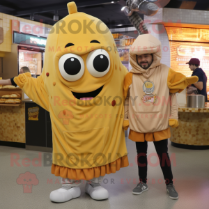 Tan Lasagna mascot costume character dressed with a Hoodie and Keychains