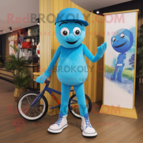 Blue Unicyclist mascot costume character dressed with a Running Shorts and Foot pads