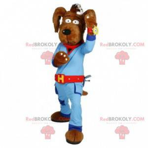 Mascotte cane marrone con una combinazione blu - Redbrokoly.com