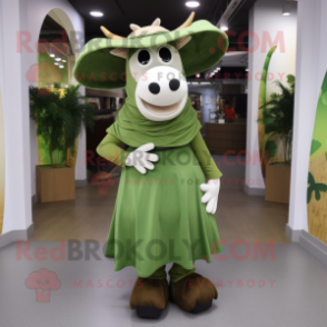 Olive Cow mascot costume character dressed with a Skirt and Hats