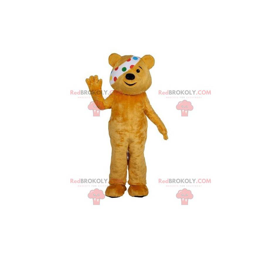 Brown teddy bear mascot with an eye patch - Redbrokoly.com