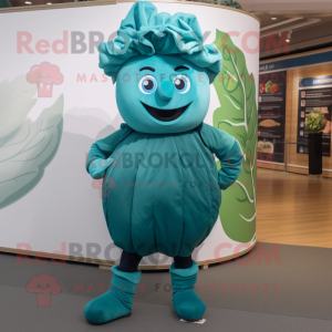 Teal Cabbage mascot costume character dressed with a Leggings and Caps