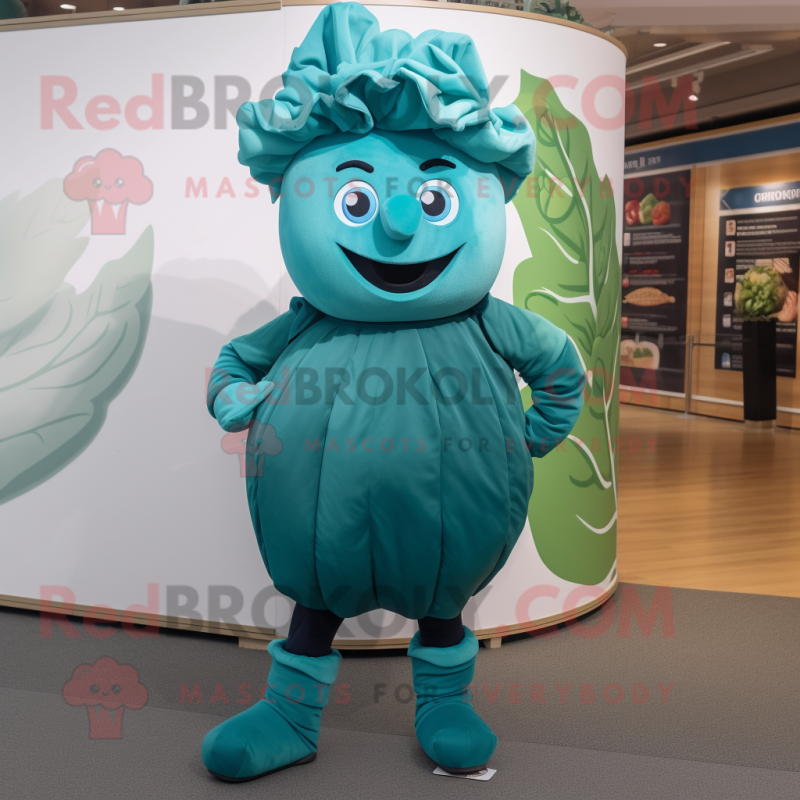 Teal Cabbage mascot costume character dressed with a Leggings and Caps Teal Cabbage mascot costume character dressed with a Leggings and Caps