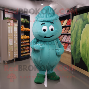 Teal Cabbage maskot kostume...