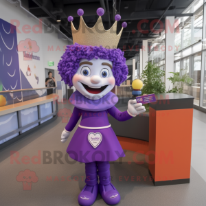 Purple Queen mascot costume character dressed with a Pencil Skirt and Anklets