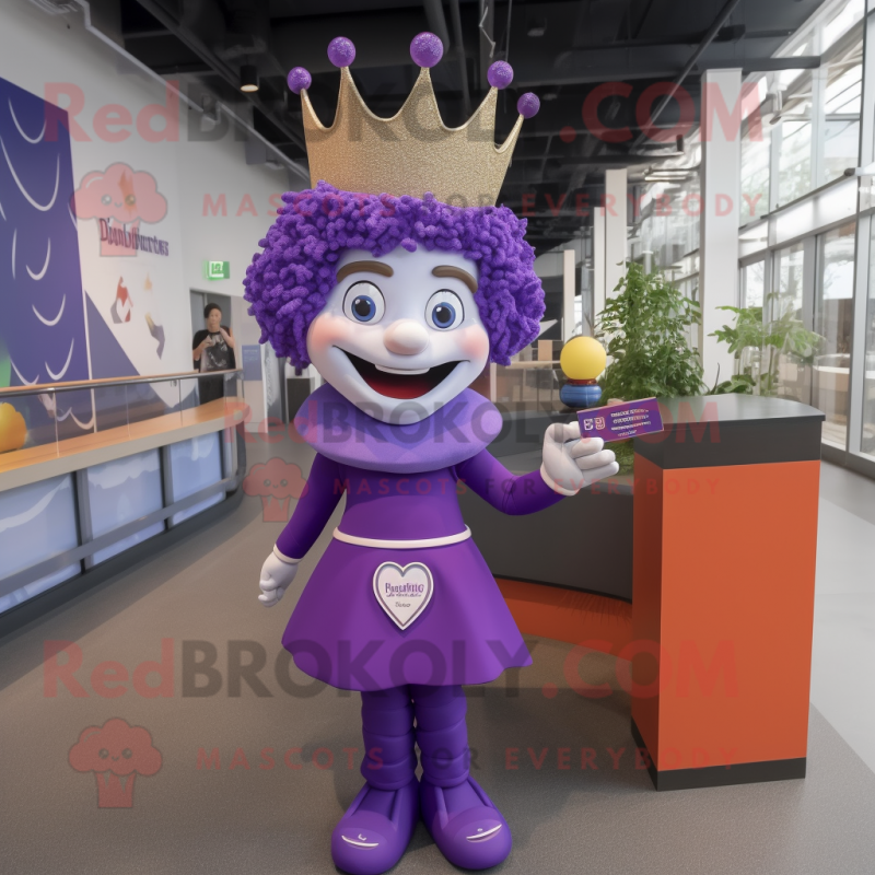 Purple Queen mascot costume character dressed with a Pencil Skirt and Anklets Purple Queen mascot costume character dressed with a Pencil Skirt and Anklets