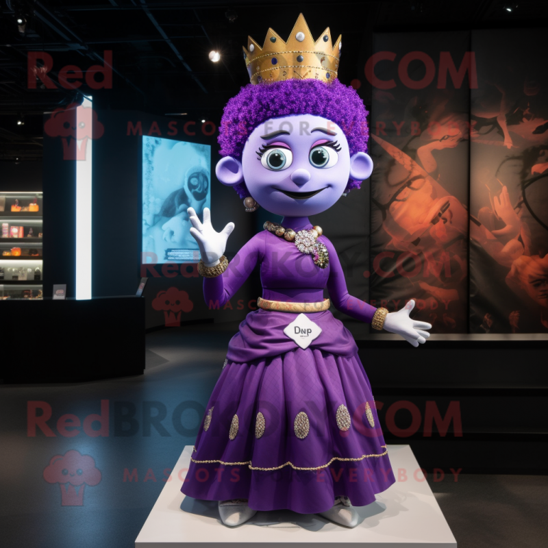 Purple Queen mascot costume character dressed with a Pencil Skirt and Anklets Purple Queen mascot costume character dressed with a Pencil Skirt and Anklets