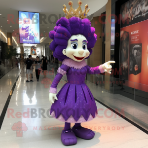 Purple Queen mascot costume character dressed with a Pencil Skirt and Anklets