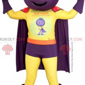 Mascote do super-herói com cabeça de cebola de beterraba -