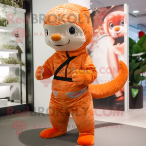 Peach Mongoose mascot costume character dressed with a Rash Guard and Ties