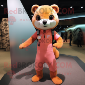 Peach Mongoose mascot costume character dressed with a Rash Guard and Ties