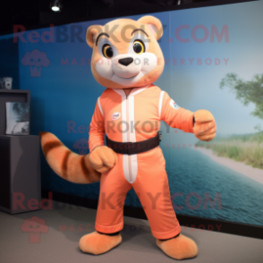 Peach Mongoose mascot costume character dressed with a Rash Guard and Ties