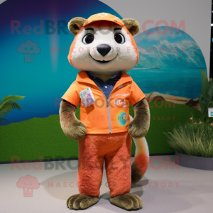 Peach Mongoose mascot costume character dressed with a Rash Guard and Ties