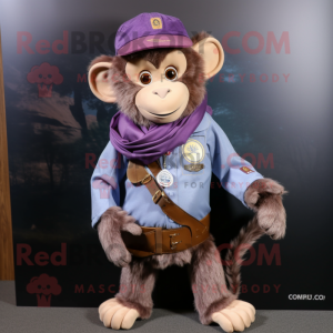 Purple Capuchin Monkey mascot costume character dressed with a Chambray Shirt and Scarf clips