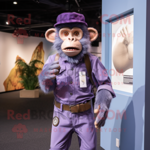 Purple Capuchin Monkey mascot costume character dressed with a Chambray Shirt and Scarf clips