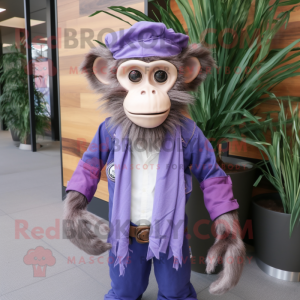 Purple Capuchin Monkey mascot costume character dressed with a Chambray Shirt and Scarf clips