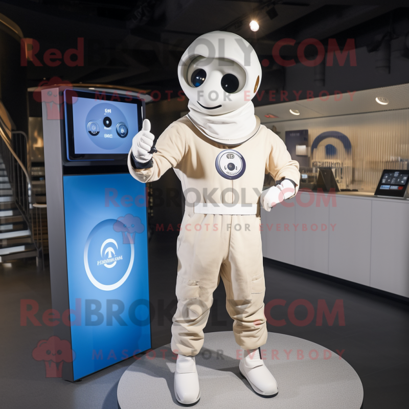 Cream Champagne mascot costume character dressed with a Jumpsuit and Smartwatches Cream Champagne mascot costume character dressed with a Jumpsuit and Smartwatches