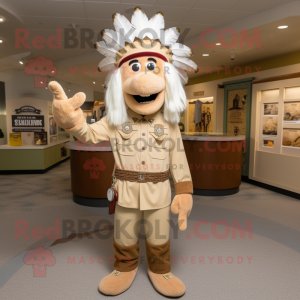 Beige Chief mascot costume character dressed with a Henley Shirt and Rings