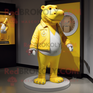Yellow Hippopotamus mascot costume character dressed with a Henley Tee and Rings
