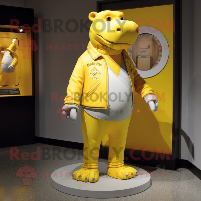 Yellow Hippopotamus mascot costume character dressed with a Henley Tee and Rings