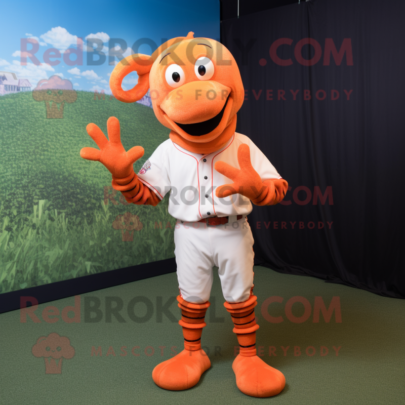 Orange Lobster mascot costume character dressed with a Baseball Tee and Keychains