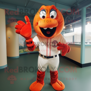 Orange Lobster mascot costume character dressed with a Baseball Tee and Keychains