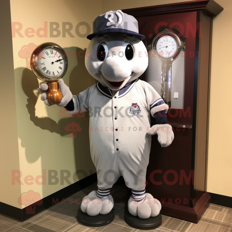 Silver Hourglass mascot costume character dressed with a Baseball Tee and Tie pins Silver Hourglass mascot costume character dressed with a Baseball Tee and Tie pins