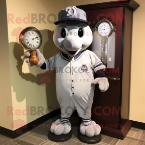 Silver Hourglass mascot costume character dressed with a Baseball Tee and Tie pins