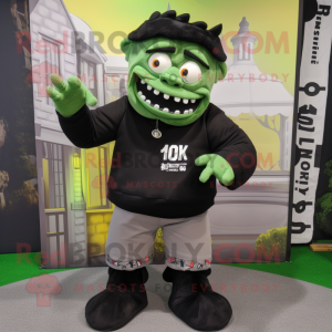 Black Frankenstein'S Monster mascot costume character dressed with a Sweatshirt and Pocket squares