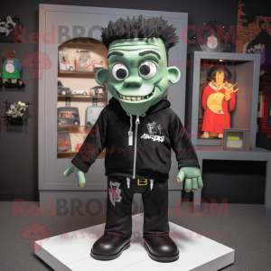 Black Frankenstein'S Monster mascot costume character dressed with a Sweatshirt and Pocket squares