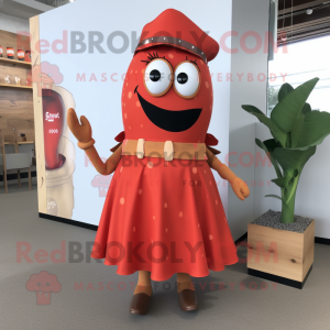 Rust Pepper mascot costume character dressed with a Midi Dress and Shoe clips