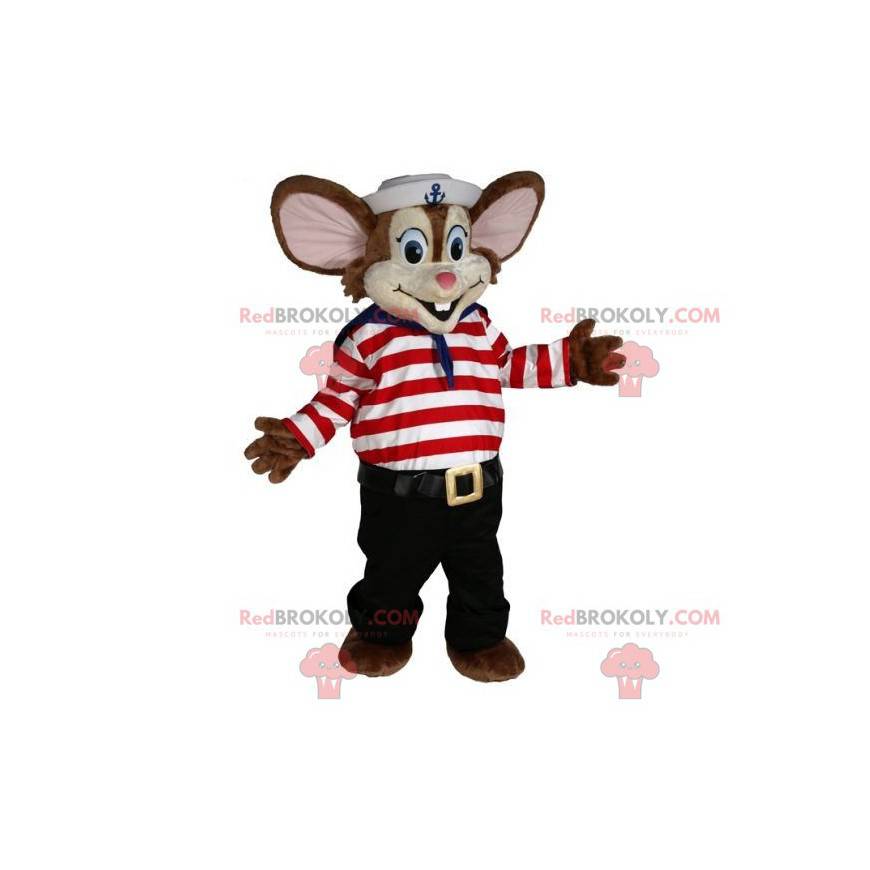 Brązowa mysz maskotka w marynarskim stroju - Redbrokoly.com