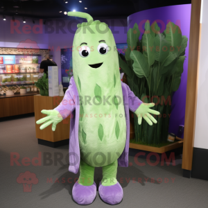 Lavender Celery mascot costume character dressed with a Sweater and Brooches