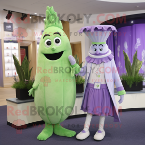 Lavender Celery mascot costume character dressed with a Sweater and Brooches