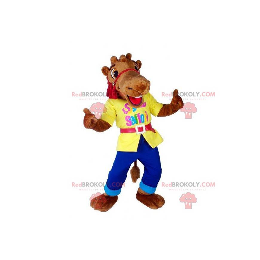 Dromedaris kameel mascotte met een kleurrijke outfit -