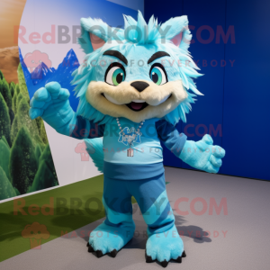 Cyan Lynx mascotte kostuum...