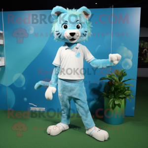 Cyan Lynx maskot kostym...